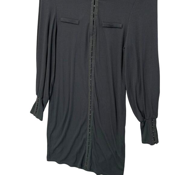 Avec Les Filles Ribbed Sheath Mini Dress NWT Sz L Charcoal 80s Vintage Style - Picture 4 of 6